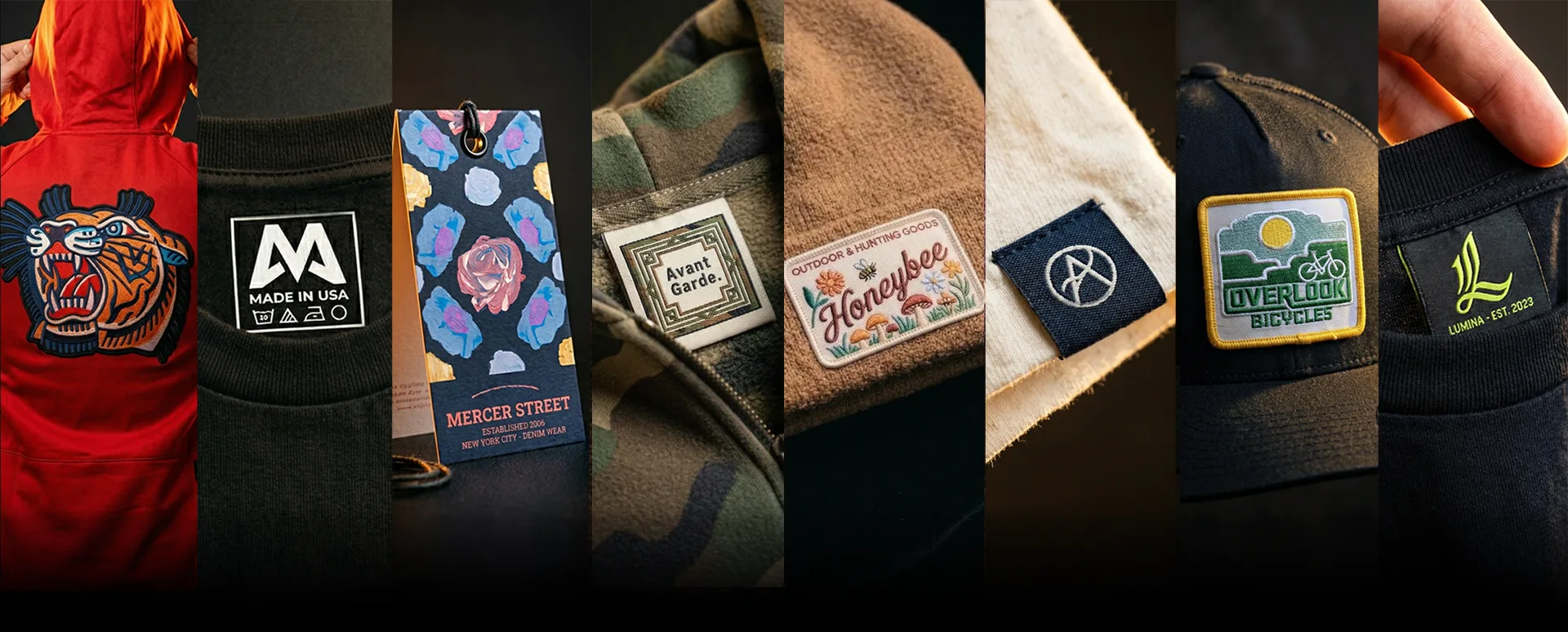 Custom clothing labels, patches and hang tags showcase
